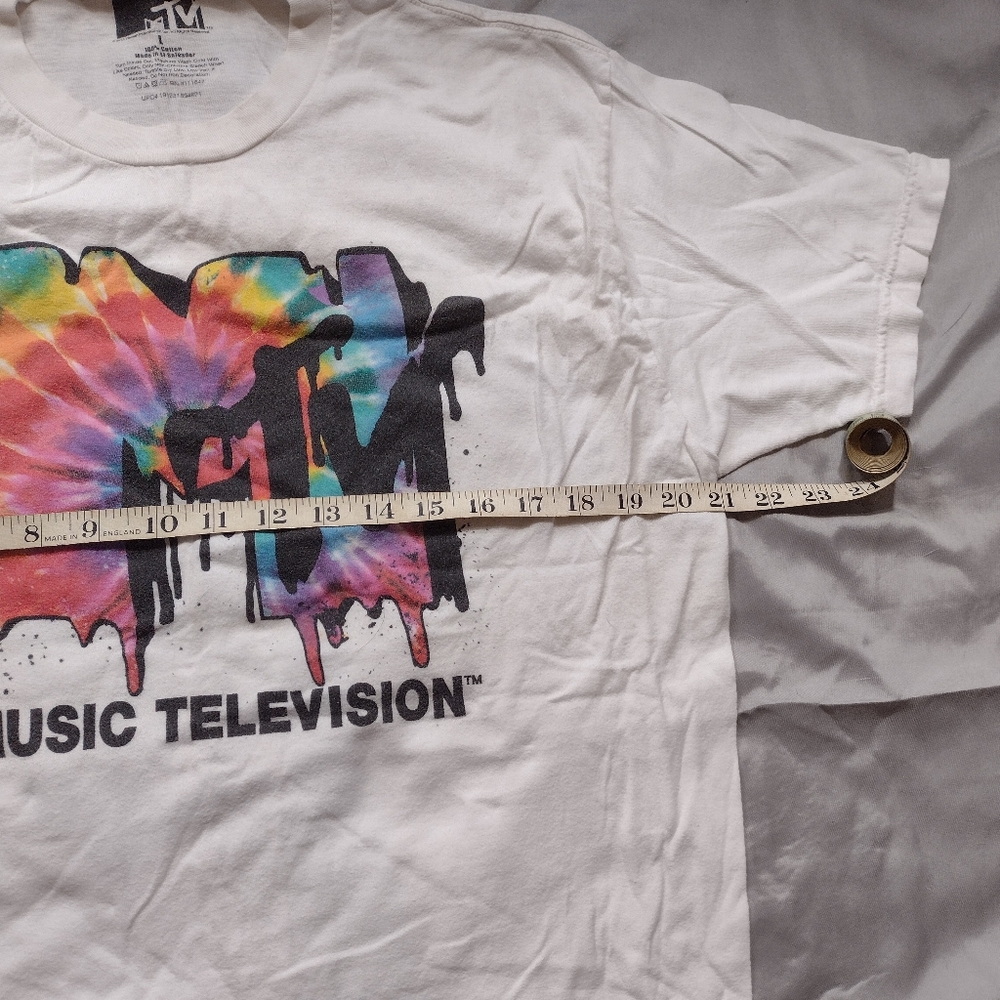Vintage Youth Y2K Retro Style MTV Tie Dye Logo Short Sleeve White Graphic Tee - Picture 7 of 7